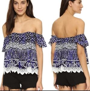 Lovers + Friends Life's a Beach Off the Shoulder Floral Lace Boho Top Large